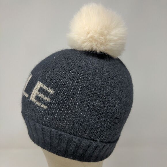 Unbranded Men's Knit Beanie Hat Black Acrylic Pomp Pom Smile Spell Out - Picture 5 of 11